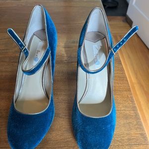 Boden blue velvet block heel Mary Janes